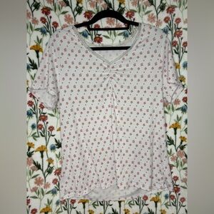Free Kisses White Short Sleeve Top with Small Pink Floral Print